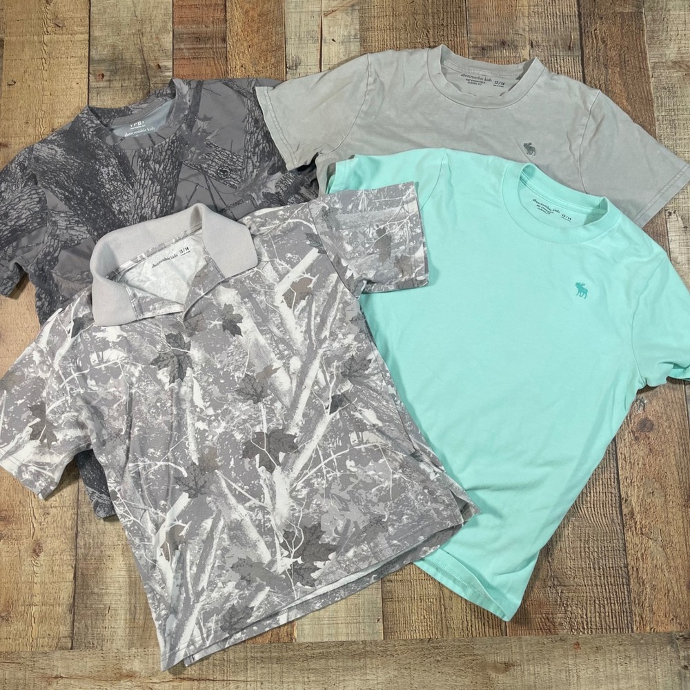 Abercrombie Kids Boys Size 13/14 Lot of 4 Camo Polo YPB Active & Essential Tees